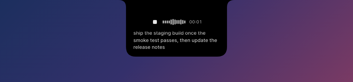 PortBay's notch dictation overlay — live waveform and caption while dictating into another app